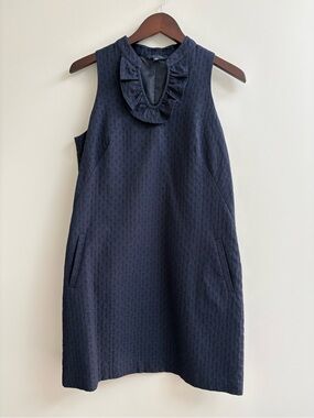 Tommy Hilfiger Navy Sleeveless Ruffle-Collar Shift Dress